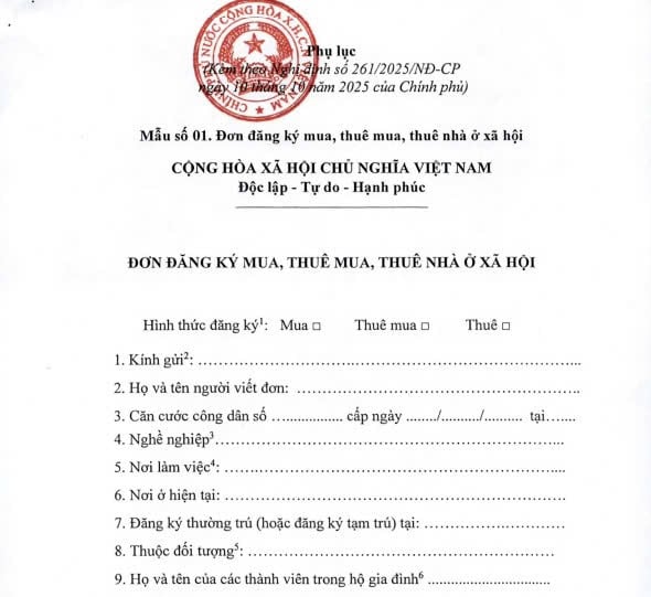 Tải mẫu 01 Nghị định 261 đơn đăng ký mua nhà ở xã hội tại Hà Nội thay thế mẫu Nghị định 100/2024