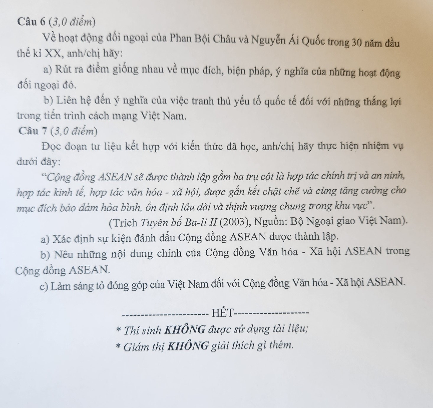 Đề thi học sinh giỏi quốc gia môn Sử