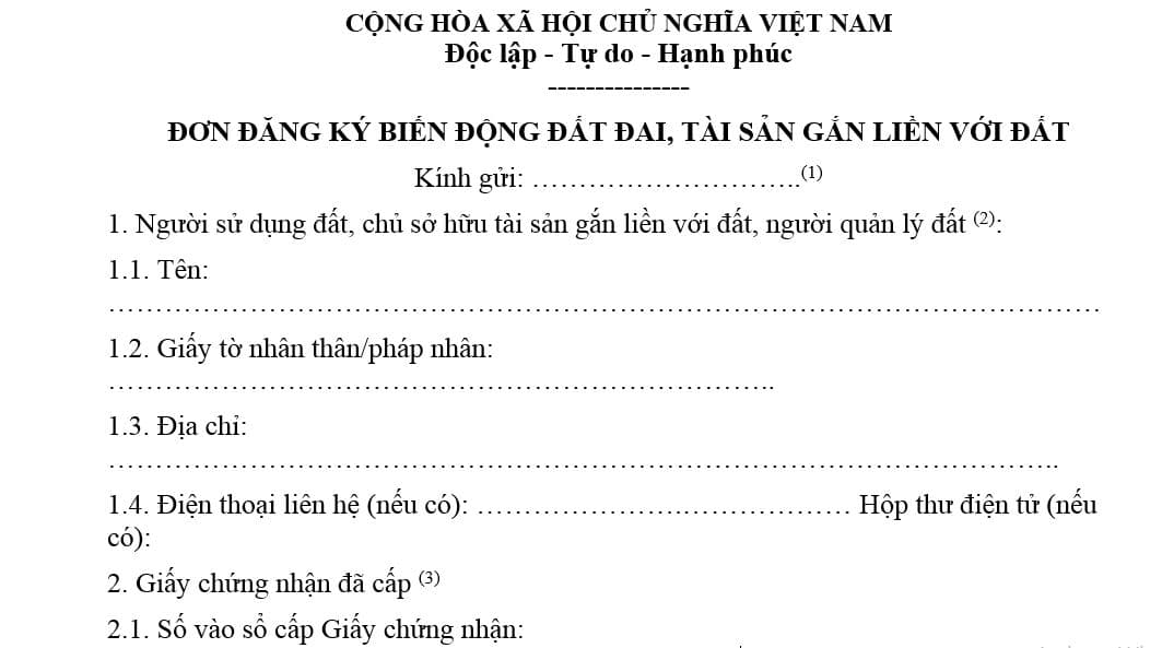 Mẫu đơn đăng ký biến động đất đai 11/ĐK