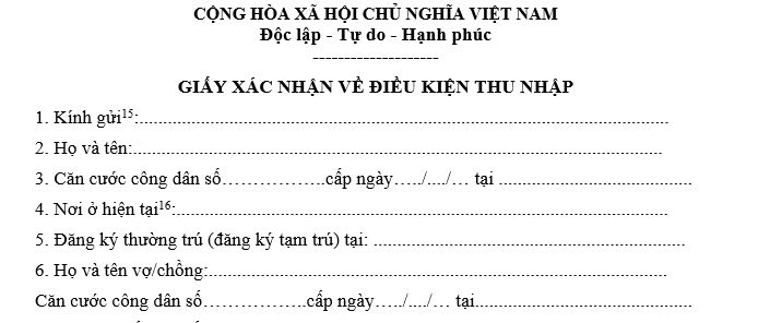 Mẫu giấy xác nhận về điều kiện thu nhập mua, thuê mua nhà ở xã hội 2025