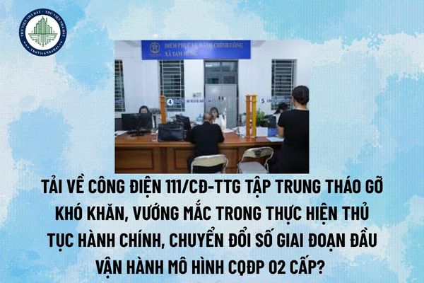 Tải về Công điện 111/CĐ-TTg tập trung tháo gỡ khó khăn, vướng mắc trong thực hiện thủ tục hành chính, chuyển đổi số giai đoạn đầu vận hành mô hình CQĐP 02 cấp? (Hình từ internet)