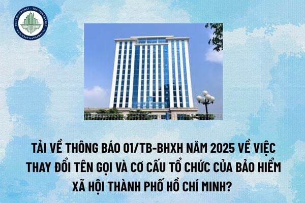 Tải về Thông báo 01/TB-BHXH năm 2025 về việc thay đổi tên gọi và cơ cấu tổ chức của Bảo hiểm xã hội Thành phố Hồ Chí Minh? (Hình từ Internet)