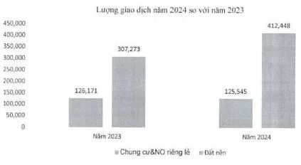 Số lượng giao dịch chung cư, nhà ở riêng lẻ, đất nền quý IV/2024 và cả năm 2024