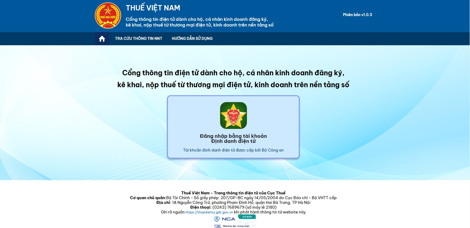 Hướng dẫn đăng nhập canhantmdt.gdt.gov.vn bằng tài khoản VNeID