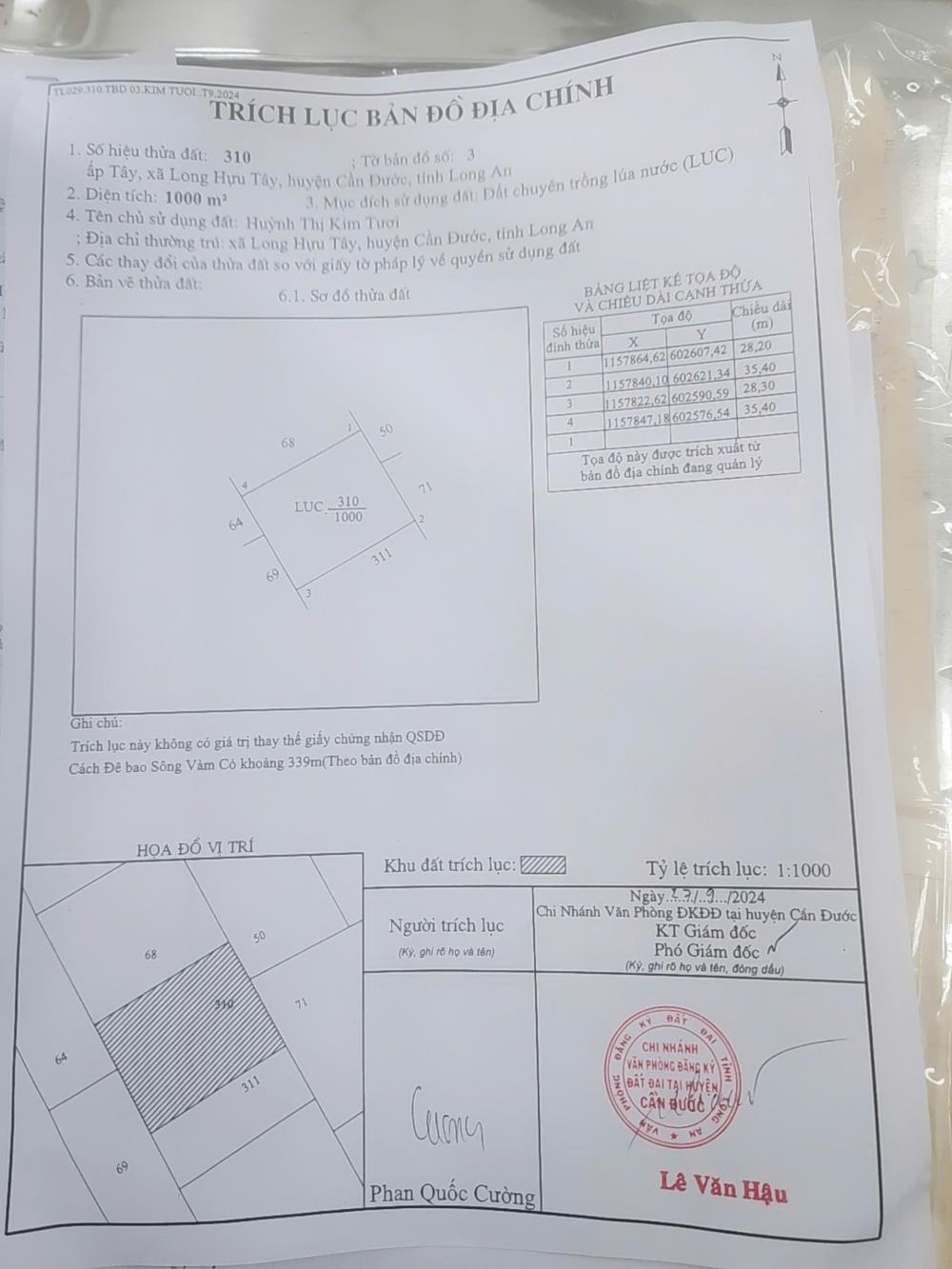 Mua Bán Đất Lúa 1.000m2 Tại Xã Long Hựu Tây, Cần Đước, Long An - Giá Chỉ 350 Triệu VNĐ, Tiềm Năng Đầu Tư Cao