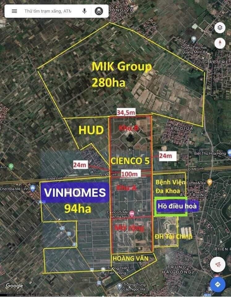 Bán đất nền dự án 100m2 KĐT Cienco5 Mê Linh đường 24m gần trường đại học