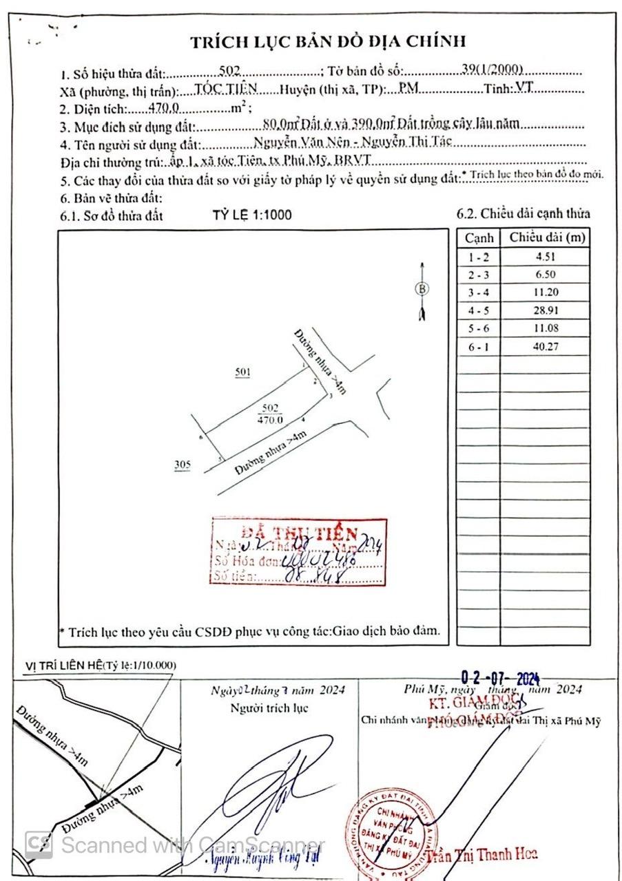 Bán đất 470m2 tại Tóc Tiên, Phú Mỹ, Bà Rịa - Vũng Tàu có 2 mặt tiền