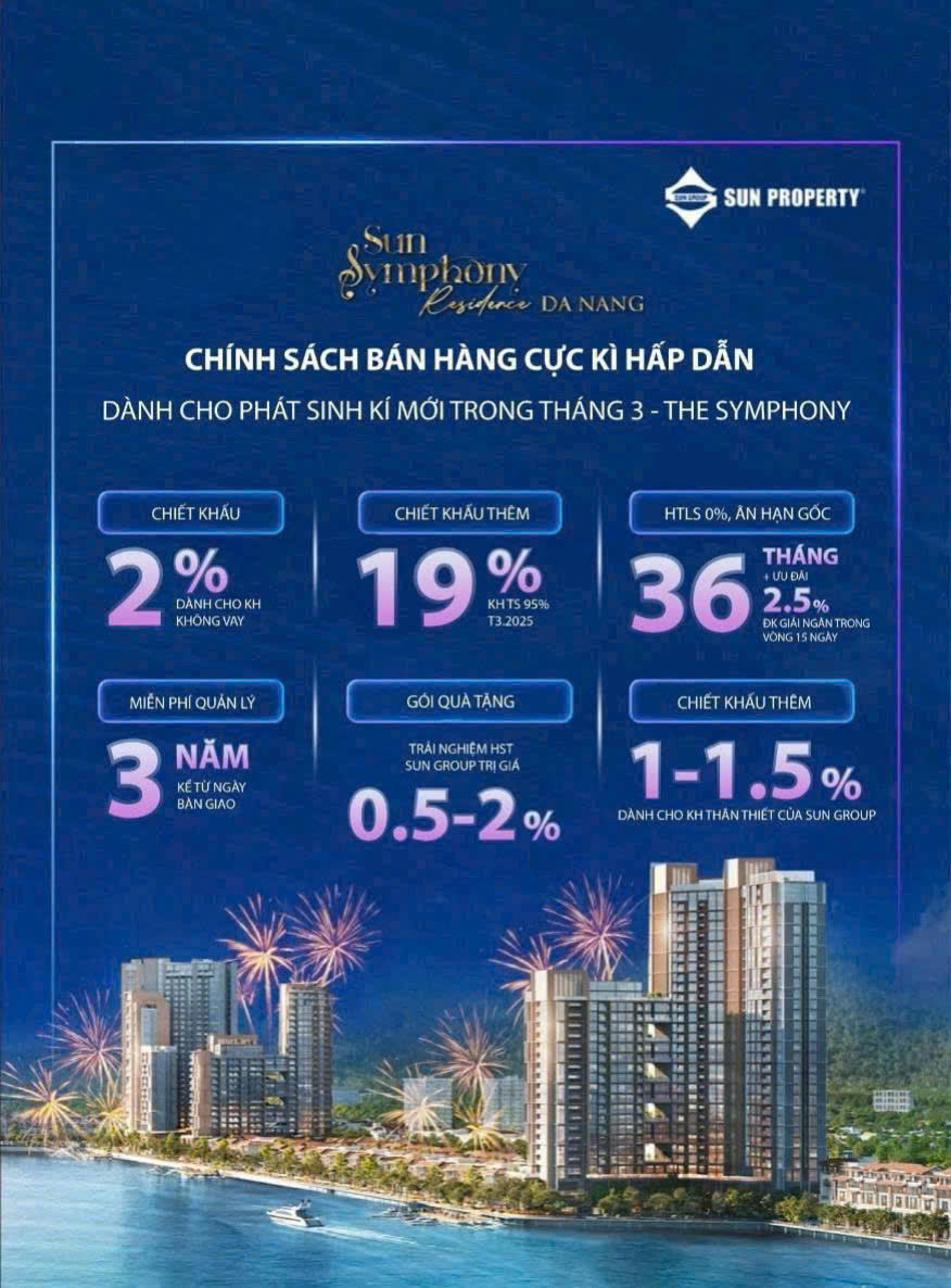 Độc quyền căn hộ studio (40,2m2) sun symphony, view sông hàn, pháo hoa, ck 21%