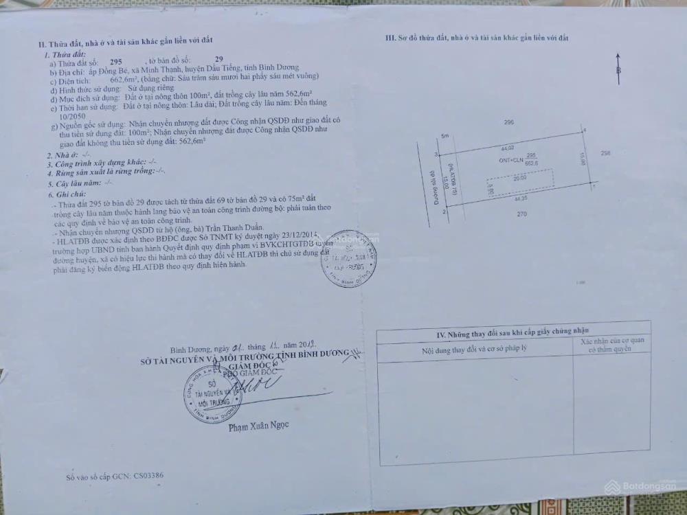 Bán 15x44=664,6m2 100m đất ở mặt tiền dt744 minh thạnh dầu tiếng đúng 390tr