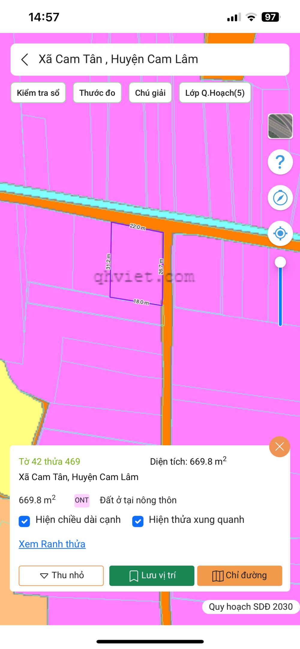 Lô góc 2 mặt tiền Cam Tân, huyện Cam Lâm qh2045 an toàn,có thổ cư,đường betong oto chỉ 100tr/mn