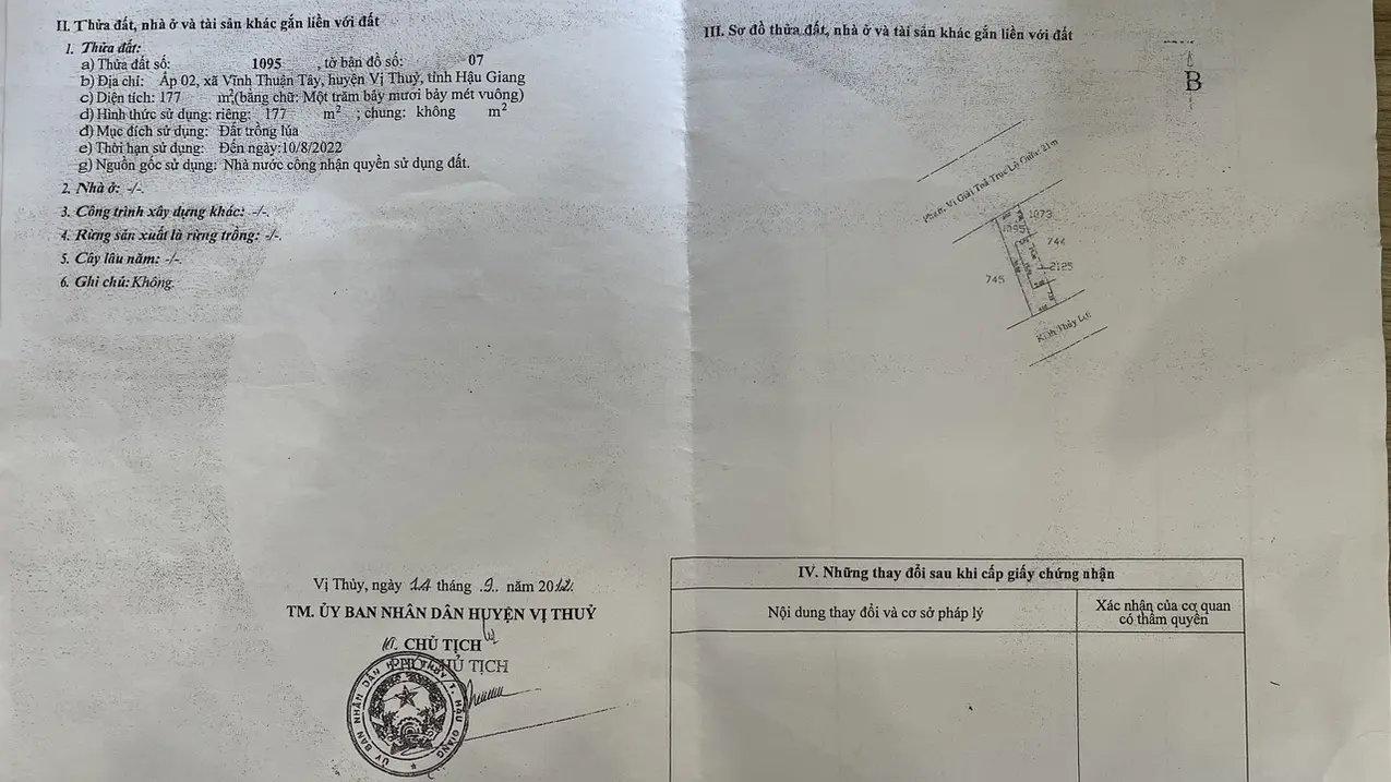 Cần bán đất nền tại Vĩnh Thuận Tây, Vị Thuỷ Hậu Giang có (75m2 thổ cư). Giá: 2tỷ3