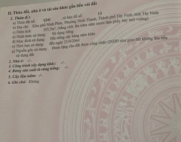 Bán đất 355 m2 phường Ninh Thạnh TP Tây Ninh gần chùa Tòa Thánh