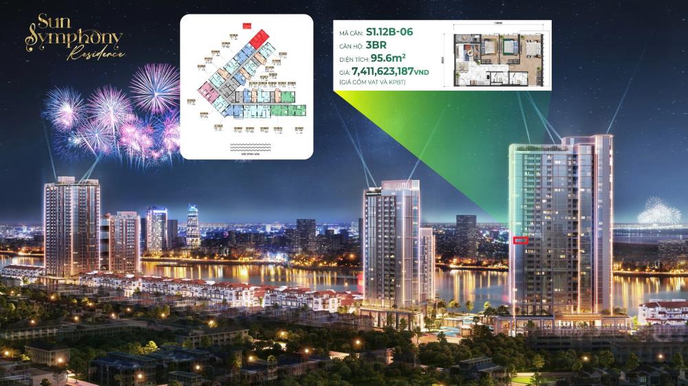 Bán căn hộ chung cư 97m2 Sun Symphony Residence, Nại Hiên Đông, Sơn Trà, Đà Nẵng, tầm view đẹp