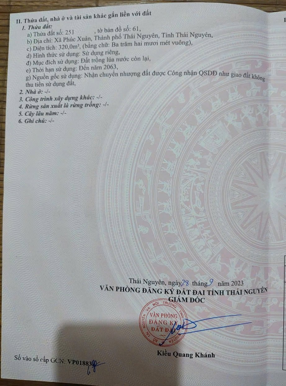 Bán đất tại xã Phúc Xuân thành phố Thái Nguyên diện tích 4000m2 giá 1 tỷ 9