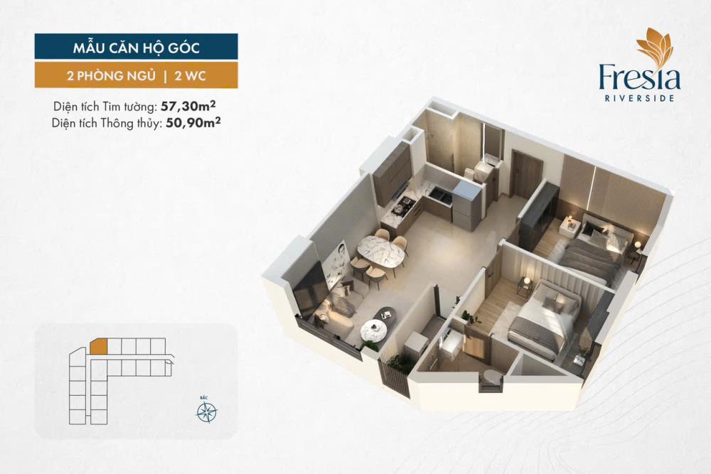 Sang nhượng căn hộ chung cư Fresia Riverside Biên Hòa 51 m2 giá từ 1,560 tỷ