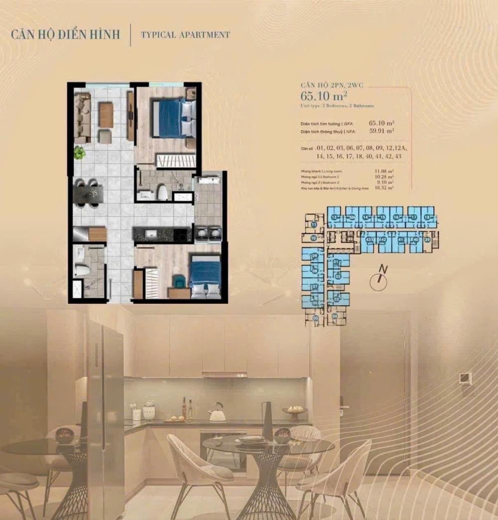 Bán căn hộ chung cư 65 m2 The Gió Riverside Phường Bình Thắng Thành phố Dĩ An Bình Dương giá tốt