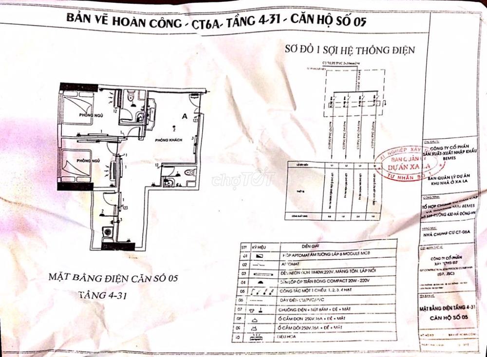 Bán căn hộ chung cư CT6A 67,7 m2 phường Kiến Hưng quận Hà Đông giá 2 tỷ 780 triệu