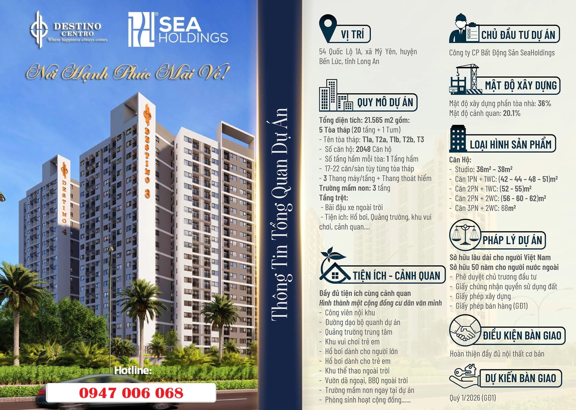Cho thuê căn hộ chung cư 44m2 Mỹ Yên, Bến Lức, Long An giá chỉ 26,8 triệu một m2