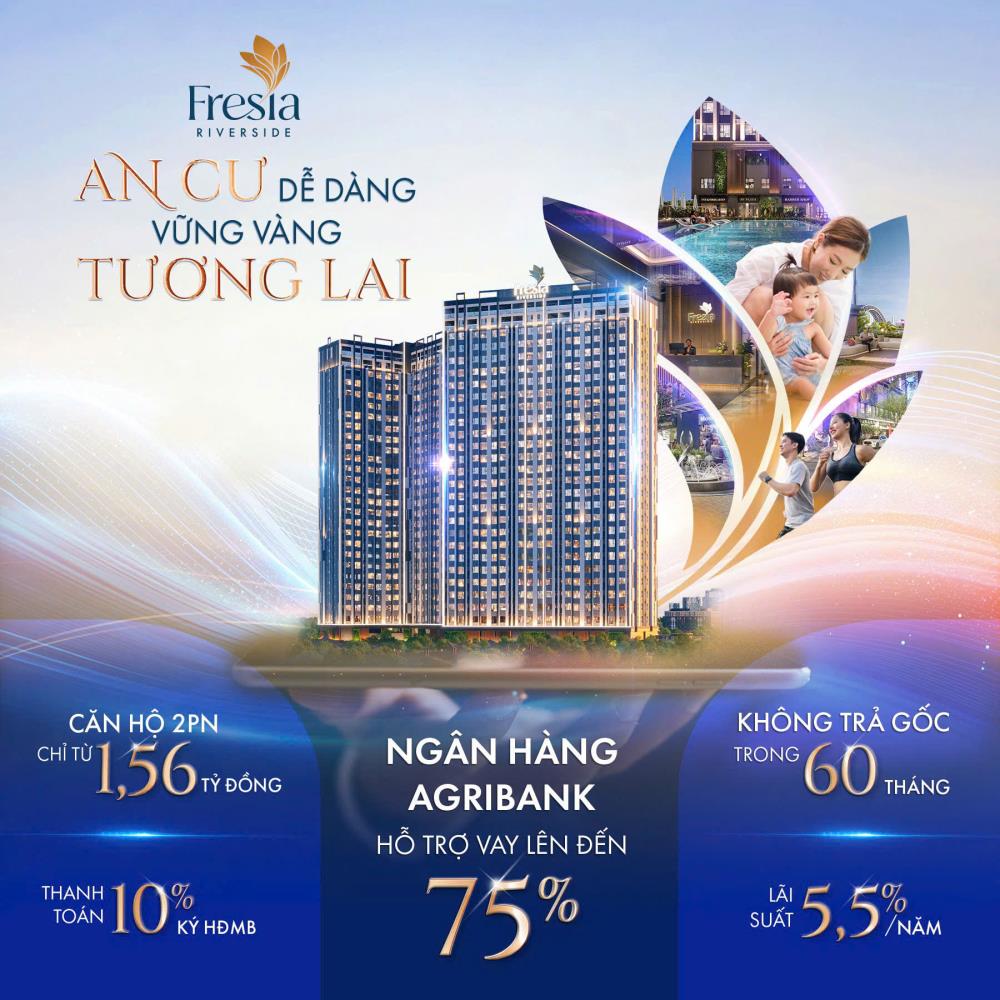 Fresia Riverside căn hộ view sông chỉ 1,6 tỷ/ 2p ngủ , liền kề Aeon Mall