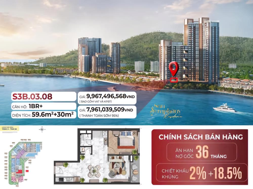 Căn hộ chung cư 1pn, view sông duy nhất của dự án Sun Symphony, giá chỉ 7.9 tỷ