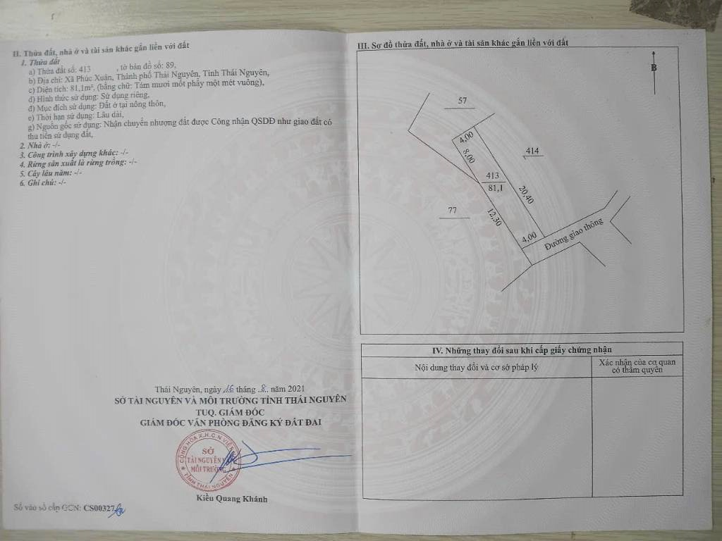 Bán đất full thổ cư 80m²  Ngay Trung tâm hành chính mới xã Đại Phúc, Thái Nguyên