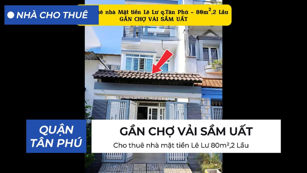 Cho thuê nhà mặt tiền đường Lê Lư, Phú Thọ Hòa 80m2 - Giá chỉ 17tr/ tháng