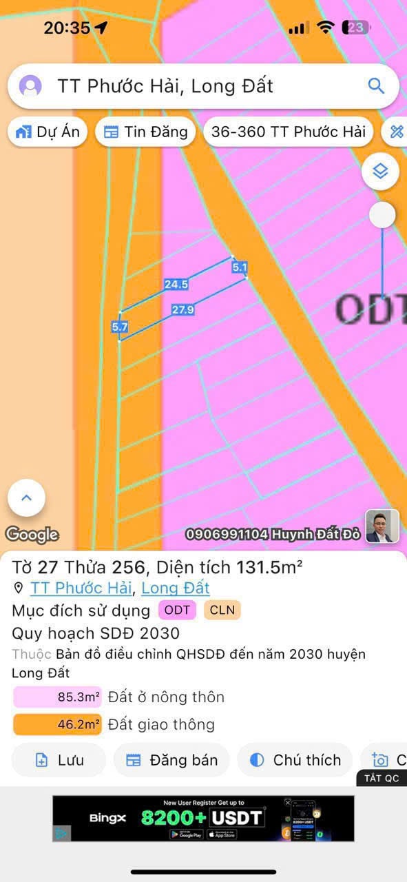 Bán lô đất 2 mặt tiền Phước Hải, Long Mỹ cũ, giá 780tr