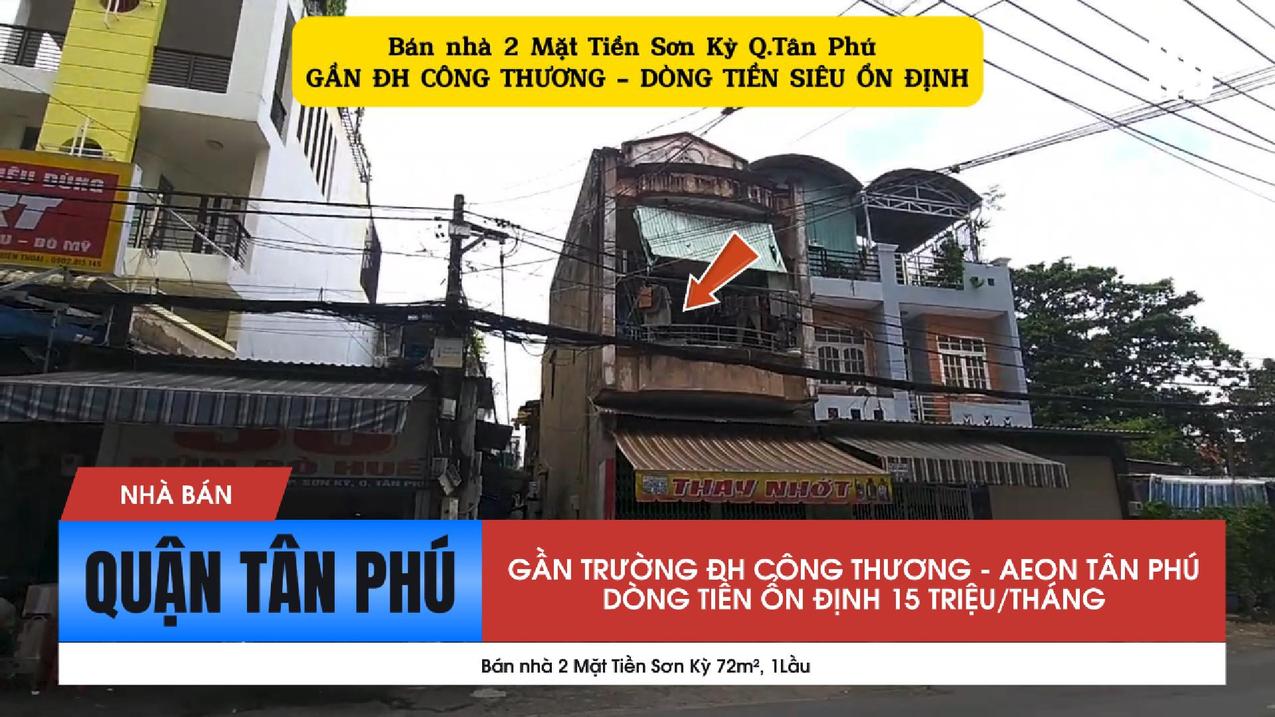 Bán nhà 2 mặt tiền Sơn Kỳ gần Đại học Công Thương, diện tích 72m², 1 lầu giá 8.99 tỷ thương lượng