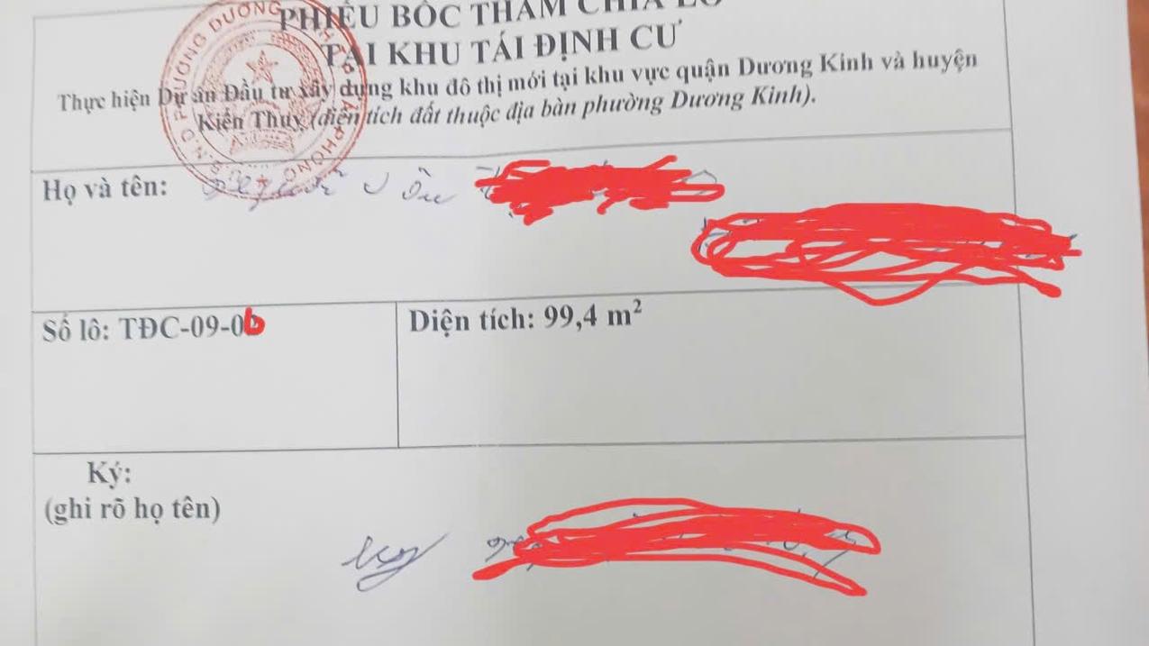 Đất tái định cư Vinhomes Dương Kinh – mặt tiền 7.1m, vỉa hè 3m, giá tốt