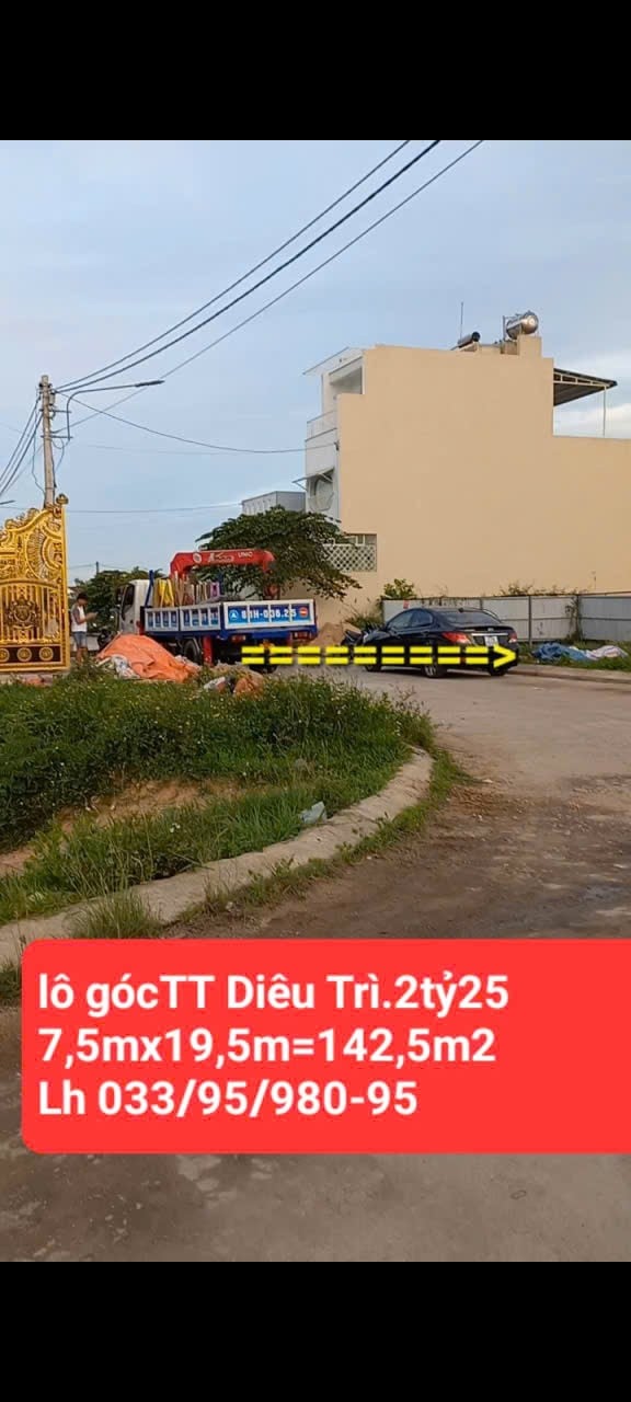 Chính chủ bán đất lô góc Diêu Trì Bình Định, vị trí 142,5m² giá 2,25 tỷ sổ hồng