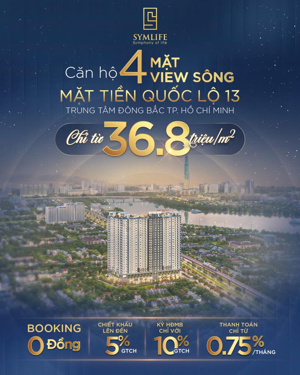 Bán căn hộ 2PN Symlife, mặt tiền QL 13, view Landmark 81, giỏ hàng độc quyền, chiết khấu cao