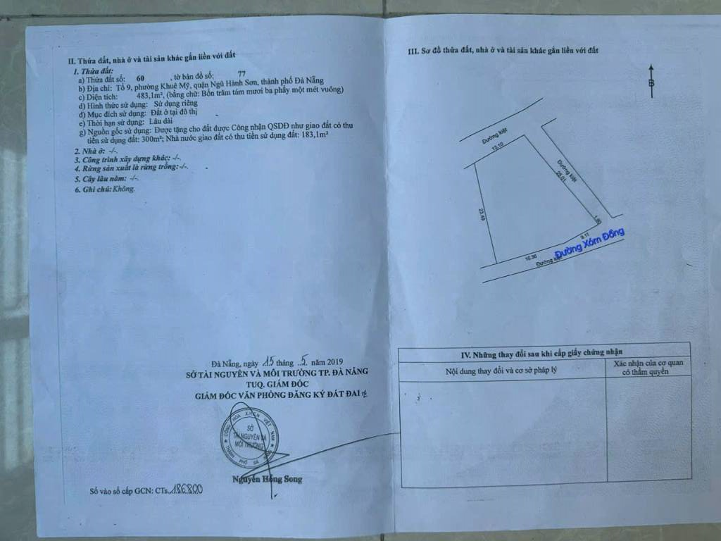 Bán đất Ngũ Hành Sơn, Đà Nẵng, 483m2 full thổ, hợp xây biệt thự, khách sạn mini, giá 31,5 tỷ