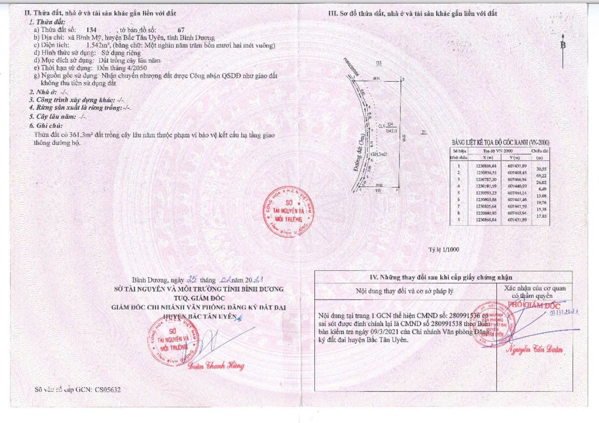 Bán đất Bình Dương, xã Bình Mỹ, dt 1541,9m², có 100m2 thổ cư, giá 6 tỷ