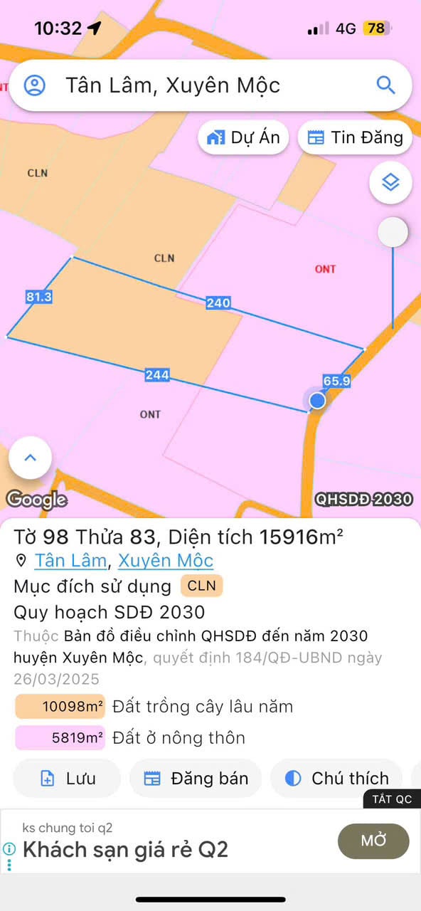 Chính chủ, bán lô đất Tân Lâm, Bà Rịa Vũng Tàu, đẹp lung linh, giá đầu tư nhỉnh 11 tỷ