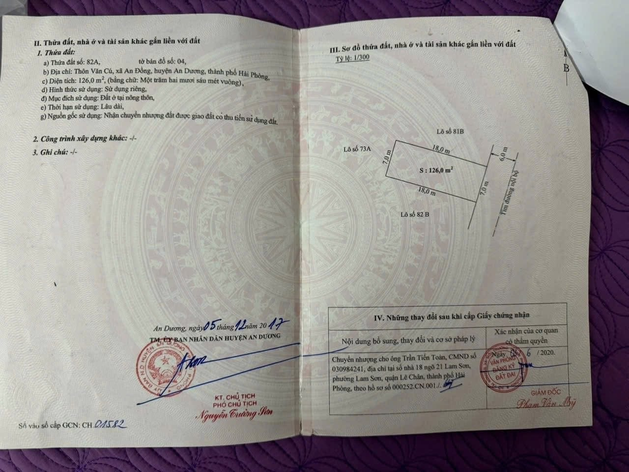 Bán nhà xưởng Bến Thóc Vân Tra, An Dương, Hải Phòng, dt 126m2 mặt tiền 7m giá 4,95 tỷ