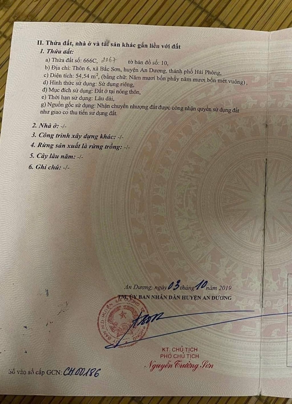 Bán lô đất Xã Bắc Sơn Hải Phòng, diện tích 54m2, ngang 4,2m, oto nhỏ vào vi vu, giá nhỉnh 1,4 tỷ