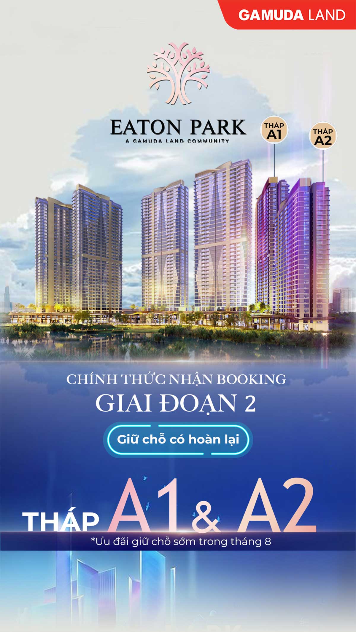Chuyển nhượng căn hộ 2PN Eaton Park, tháp A1 tầng cao, giá bán 10.8 tỷ bao thuế phí