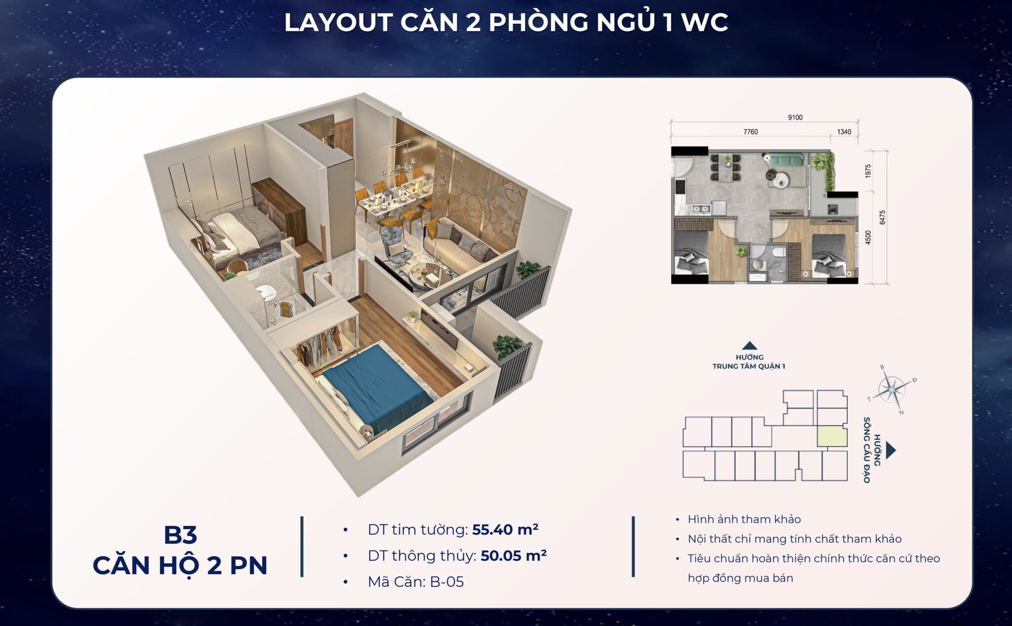 Căn hộ 2PN Khải Hoàn Prime, mặt tiền Lê Văn Lương, 2PN nt cao cấp. chỉ 3,2 tỷ, hỗ trợ vay