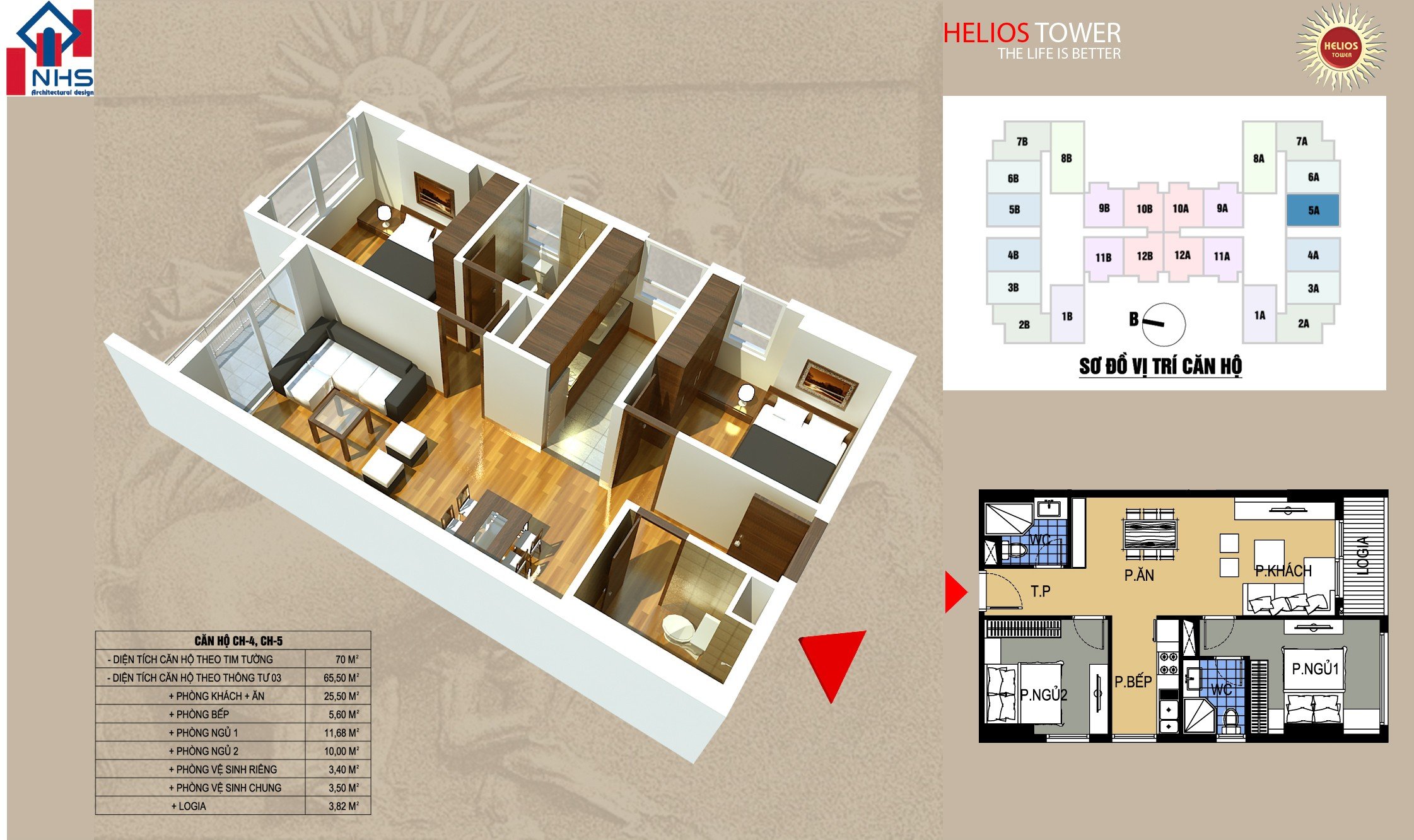 Bán căn hộ 2PN Helios Tower 75 Tam Trinh, diện tích 67m², sổ đỏ, giá 6 tỷ