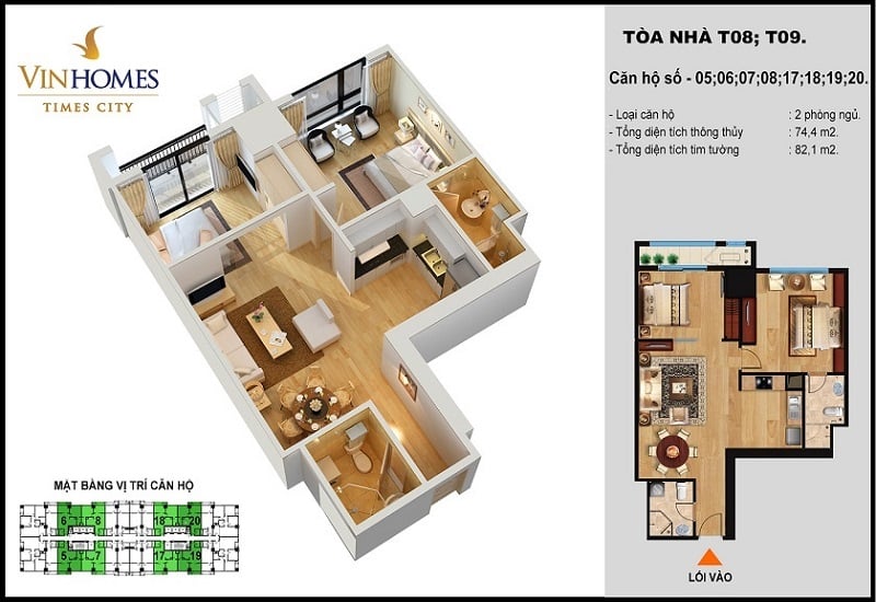 Chính chủ bán căn 2PN tòa P12, Times City Park Hill, full đồ cao cấp, giá 10 tỷ